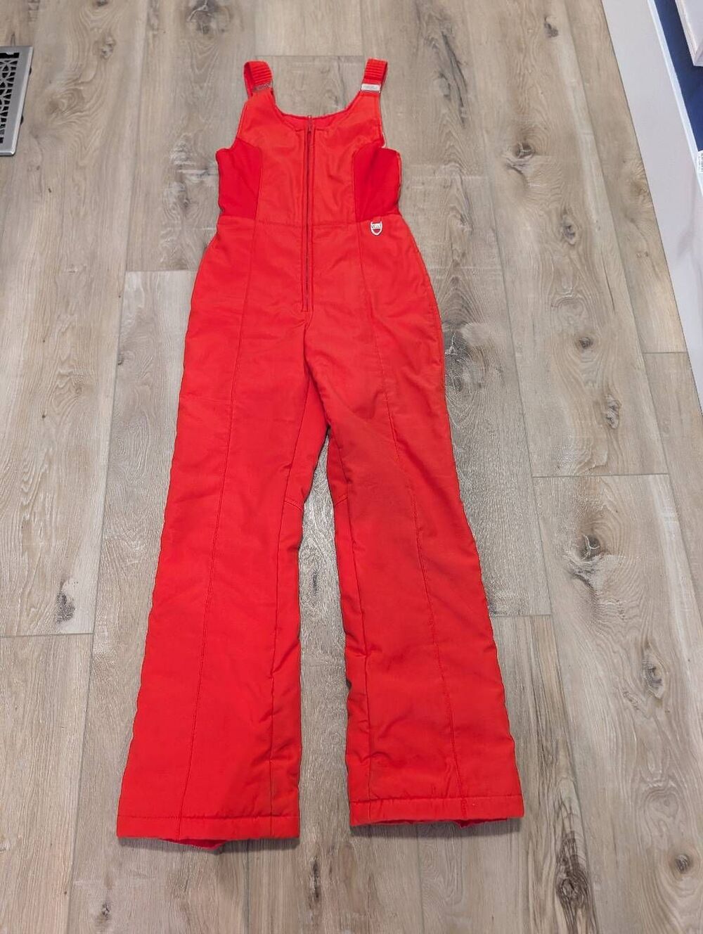 Vintage SKYR Scandia Ski Snow Bibs Womens Small Orange Red 70s 80s Hong Kong